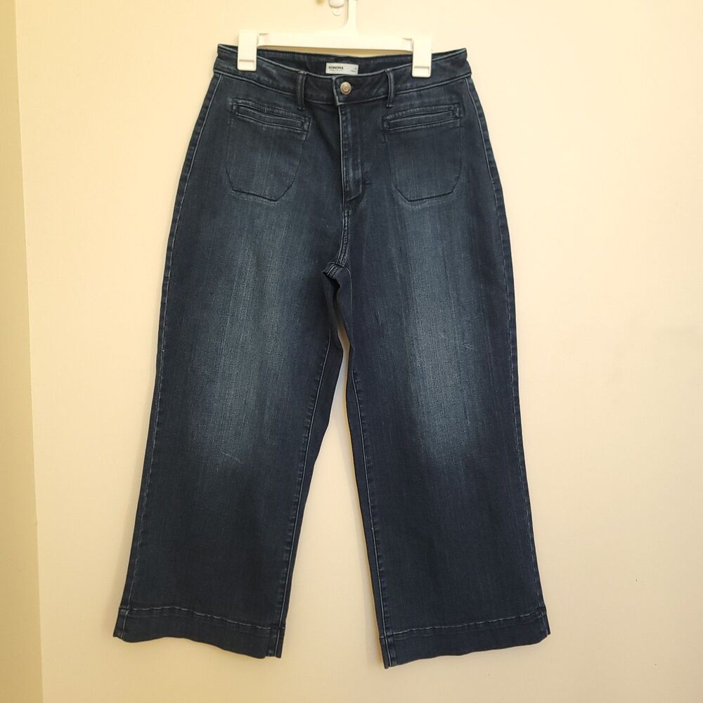 Sonoma High Rise Wide Leg  Size 14 Dark Stretch Denim Womens Jeans